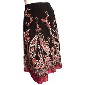 East 5th Sheer Floral Skirt Sz 4 (Small) Flowy Brown, Pink, & Paisley Flair Skir
